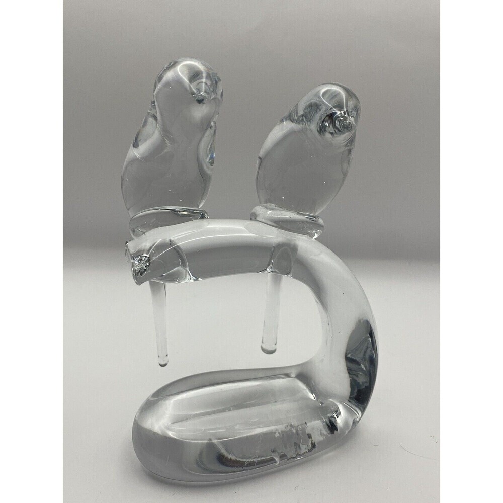Hand Blown Two Birds On A Branch Art Glass Sculpture Signed by Artist